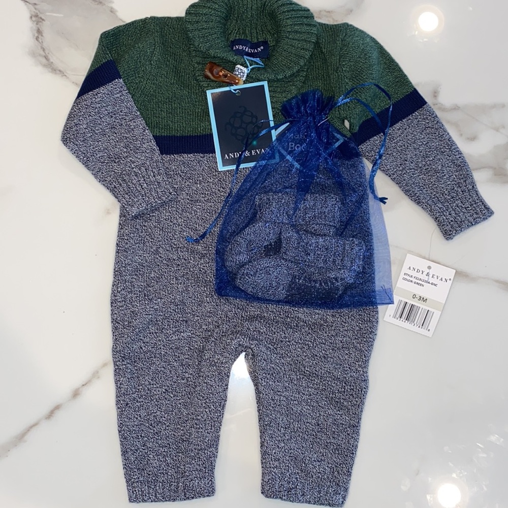 Maisonette One Piece Sweater Knit Coverall, Green 0-3M NWT